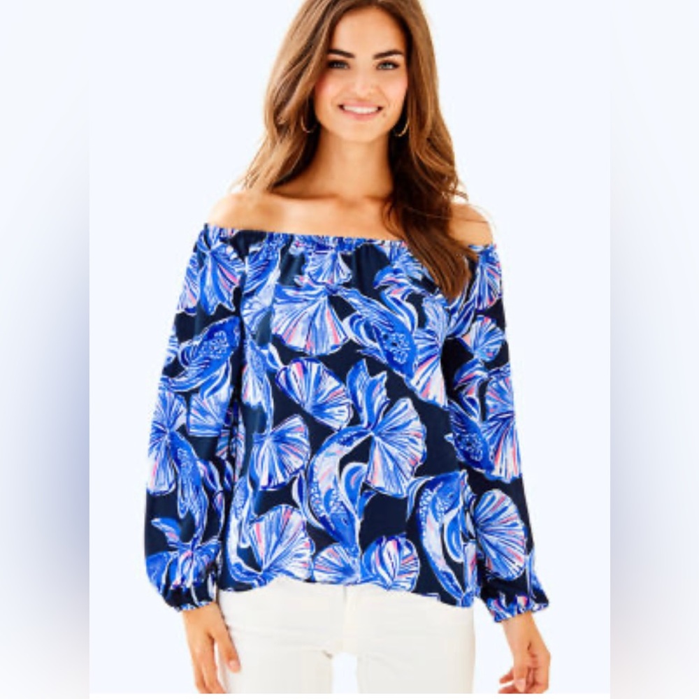 NWT Lilly Pulitzer Lou Lou Top Bright Navy in Reel Life XXS